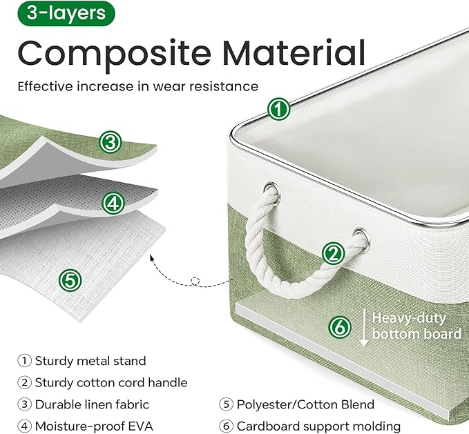 Storage Baskets, Fabric Storage Bins, Versatile Storage Baskets for Shelves with Handles, Large Closet Organizers for Shelves, Clothing, Toys, Books (3-Pack 15.7x11.8x8.2 inch, White&Green)