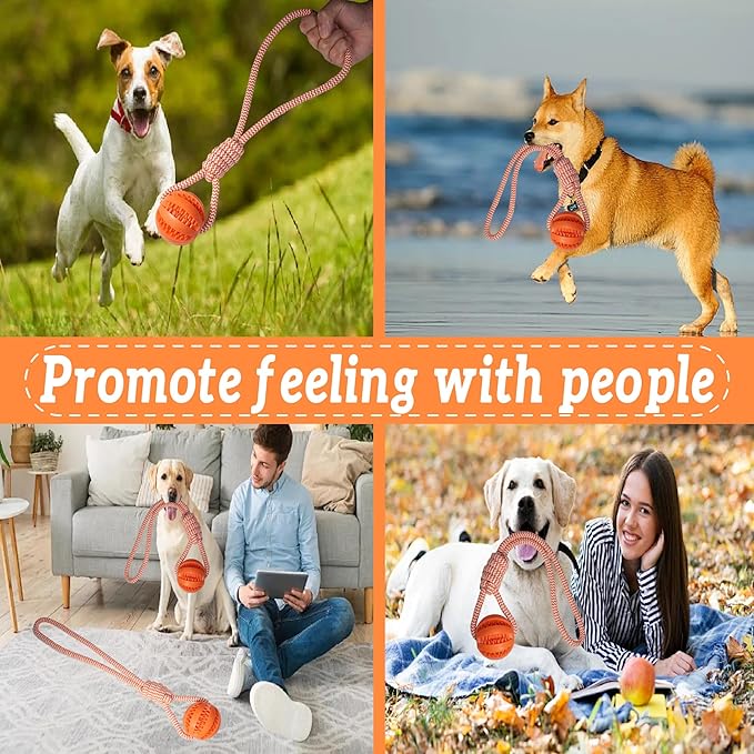 Dog Rope Toy for Medium and Small Dogs, Interactive Puppy Toys Tug of War Toy with Rubber Ball, Durable Outdoor Puppy Chew Toys for Teeth Cleaning, Fetch & Training (Orange)