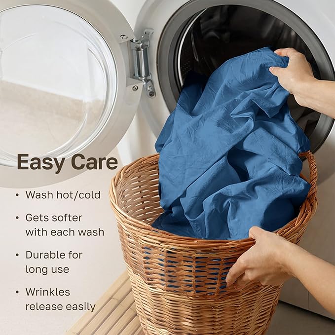 California Design Den Extra Long Twin Sheets Set - Luxury 600 Thread Count Sateen, Natural 100% Cotton XL Twin Sheet Set, Fully Elasticized Deep Pockets, Durable Bedding for Dorm Room - Parisian Blue