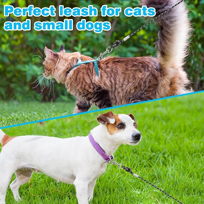 Reflective Cat Leash - 15 Feet Long, Escape Proof Durable Walking Lead, Safe Extender Pet Tie Out for Outdoor Training, Playing, Camping - Suitable for Kittens, Puppies, Rabbits, Small Animals