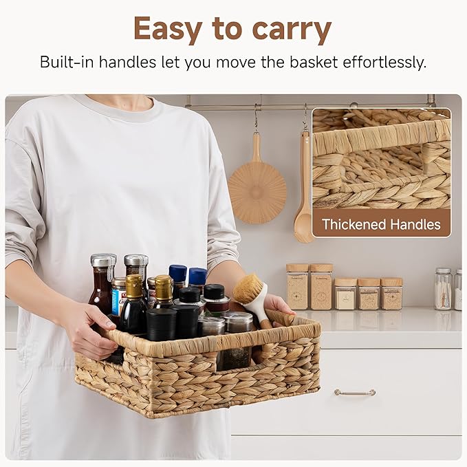 StorageWorks Pantry Baskets, Wicker Storage Baskets for Organizing, Shelves, Pantry Organizers and Storage, Water Hyacinth, 13"L x 10¼"W x 4 ¾"H