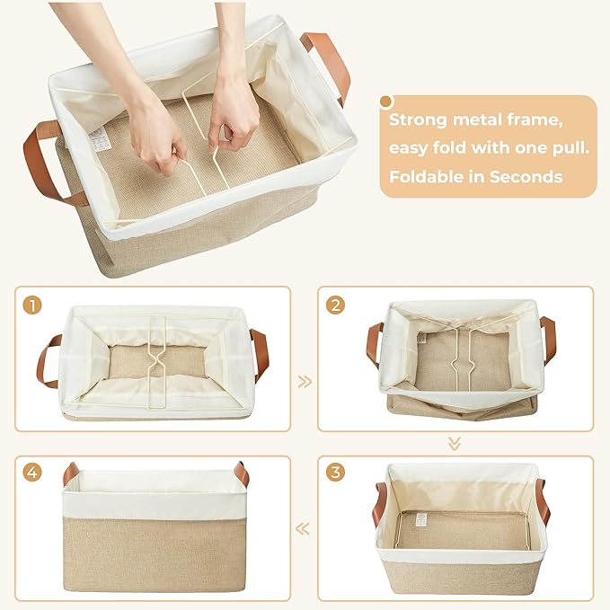 GRANNY SAYS Storage Baskets for Shelves, Closet Organizer Bins, Clothes Storage Bins with Metal Frame, Large Baskets for Organizing and Storage, Collapsible, Khaki, 2-Pack