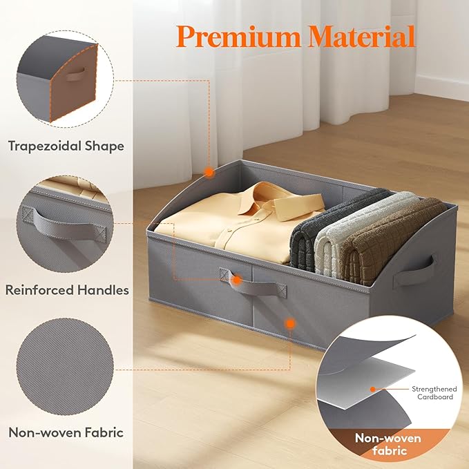 Lifewit Fabric Extra Large Trapezoid Closet Storage Bins for Shelf, 6 Pack Closet Organizer Baskets with Handles, Foldable Clothes Containers for Book, Purse, 19.7" x 11" x 7.9", 23L, Gray