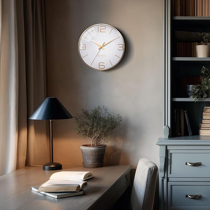AYRELY® 12 Inch Silent Modern Wall Clocks Battery Operated, Wall Clock for Living Room Décor,Gold Metal Frame Clock Decorative for Bedroom,Kitchen,Office