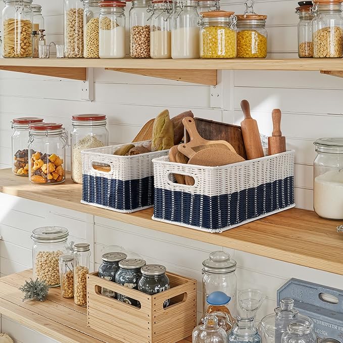 GRANNY SAYS Wicker Baskets for Shelves, Decorative Navy Baskets for Coastal Room Decor, Waterproof Basket Organizer, Wicker Storage Basket for Organizing, Beach Decor for Bedroom