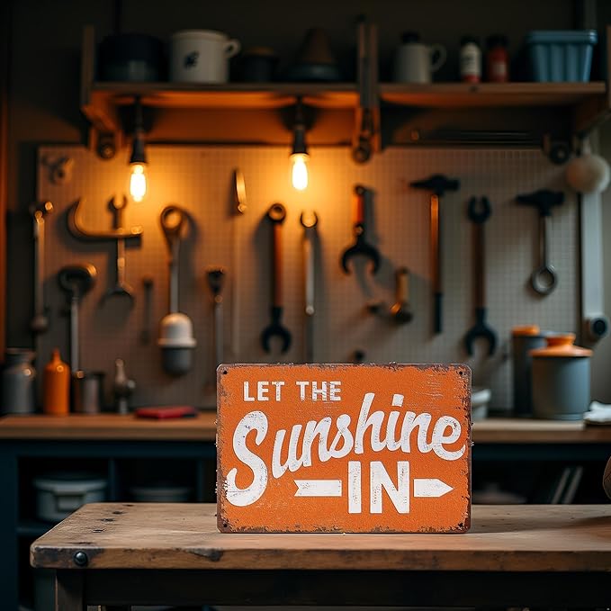 Metal Tin Sign, "let The Sunshine In" Sign, 8""x12" Restaurant Cafe Decoration, Men's Cave Bar Decoration, Farm Decoration, Garage Decoration, Warning Sign, Event & Party Supplies