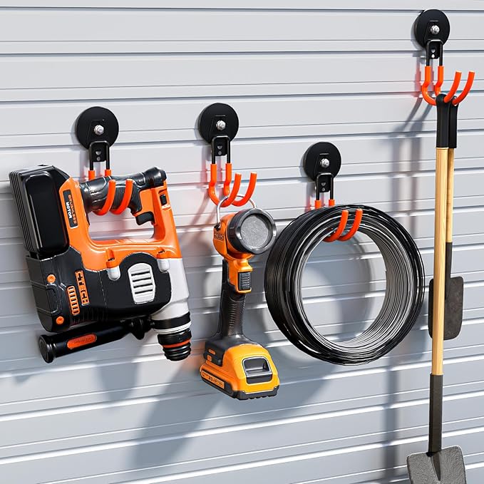 Heavy Duty Storage Magnetic Utility Hooks Large Garage Magnet Hooks with Anti-Slip Coating for Metal Cabinet,Pegboard,Garage Shelve,Garden Tools (Orange4pro)