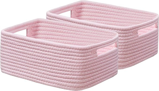 UBBCARE 2 Pack Small Basket, Woven Storage Basket for Oganizing, Small Gift Basket, Dog Toy Basket, Cute Decorative Cotton Rope Basket Storage Bins, 12''Lx8''Wx4.7''H, Pink