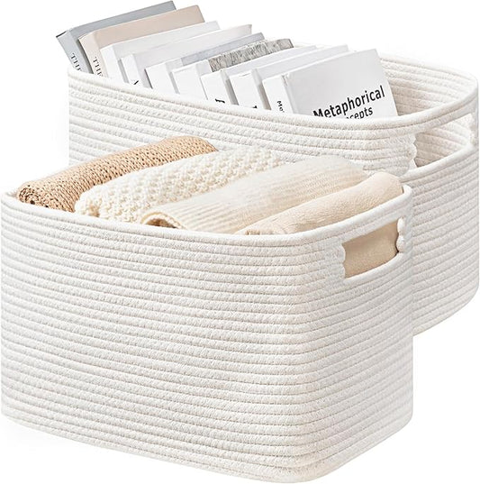 UBBCARE 2 Pack Shelf Baskets, Larger Woven Storage Baskets for Organizing(14.5''L x 9.84''W x 9''H), Basket Organizer for Dog Toys, Books, Clothes, Large Gift Basket, White