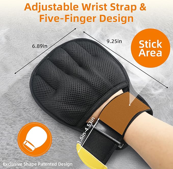 Pet Hair Remover Glove for Cats & Dogs, Patented Adjustable Strap, Reusable Five-Finger Grooming Glove, Non-Slip Fit, Removes Pet Hair from Couch, Carpet, Laundry & Car Seat, 2 Pcs