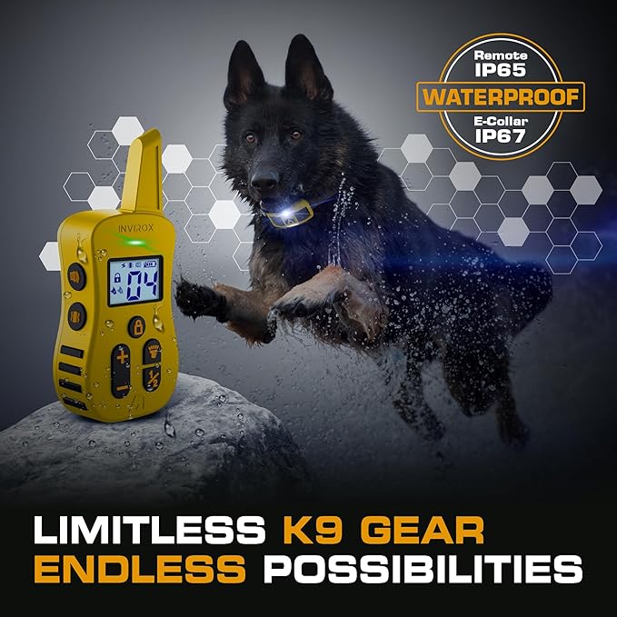 INVIROX Ultra K9 Dog Training Collar, 124 Levels for Reactive, Stubborn or Hard-to-Train Dogs, Long Range ¾ Mile, Night-Light Mode, Safe Communication, IP67 Waterproof E Collar for Large Dogs