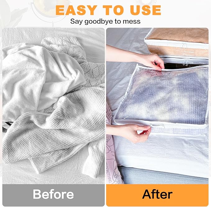 Clear Zippered Storage Bags Plastic Sweater Storage Bags with Zipper 6 Packs Clothing Organizer for Blankets Linen Sweater Bed Sheet Quilt Clothes Pillow (18 x 15 x 9 Inch)