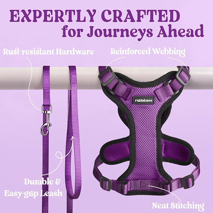 rabbitgoo Cat Harness and Leash for Walking, Escape Proof Soft Adjustable Vest Harnesses for Cats, Easy Control Breathable Reflective Strips Jacket, Purple, XS