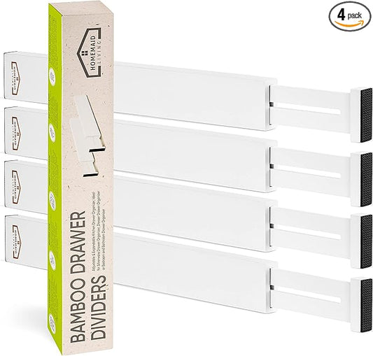 Homemaid Living Bamboo Drawer Dividers Adjustable and Expandable, Kitchen Drawer Organizer, Ideal for Silverware Drawer Organizer, Dresser Drawer Organizer or Bedroom, Bathroom Drawer Organizer (4pk)