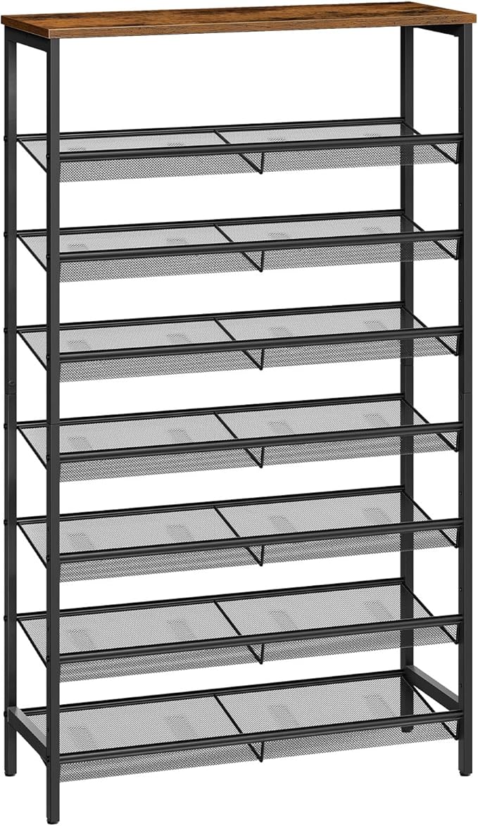 HOOBRO 8-Tier Shoe Rack, 29.5"L Shoe Shelf, Large Capacity Shoe Storage Organizer for 21-24 Pairs of Shoes, Front Door Entrance, Entryway, Hallway, Closet, Space Saver, Rustic Brown and Black BF18XJ01