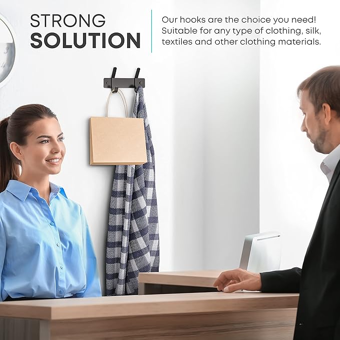 Matte Black Small Coat Rack Wall Mount – 6 Inch Stainless Steel Hook Rail with 2 Double Coat Hooks – Wall Mounted Entryway Organizer for Coats, Hats, Bags, Towels, Robes, Closet or Bathroom