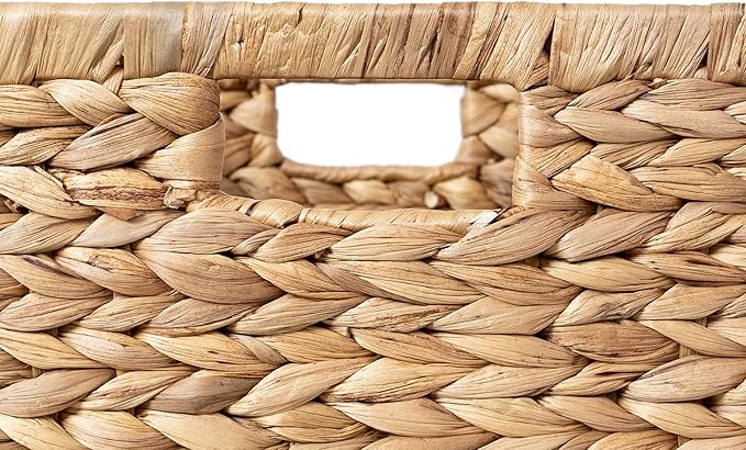 Large 14.5” x 13.5” x 8” (Set of 3) Natural Water Hyacinth Woven Storage Baskets, Rectangular Wicker Basket with Built-in Handles, Large (Natural)