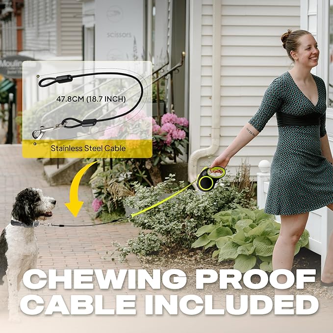 Fida Retractable Dog Leash, Reflective 16ft Heavy Duty Pet Walking Leash for Medium/Large Dog up to 44 lbs, Tangle Free. One-Hand Brake (Medium, Neon Yellow)