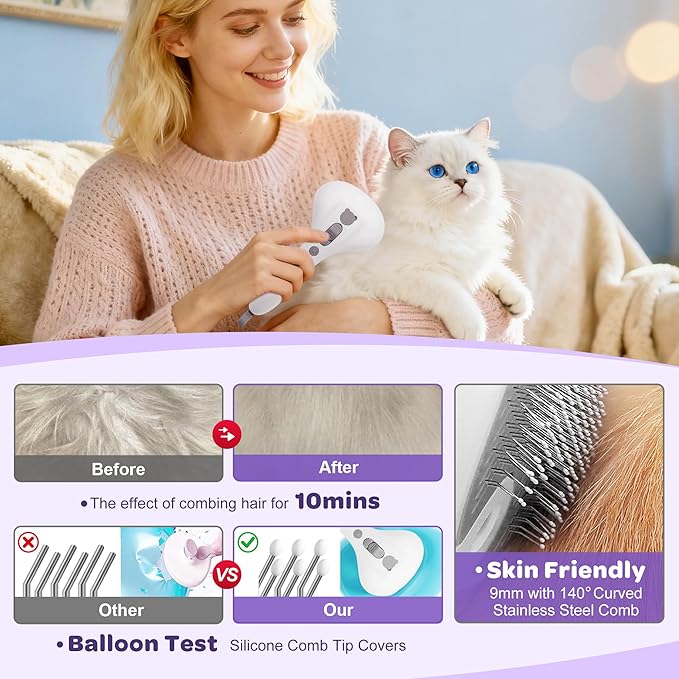 Pet Spray Grooming Brush Cat Brushes Cat Hair Removal Products Cat Shedding Tools Self Cleaning Ergonomic Grip for Short Long Haired Pets Help with matted Fur Rechargable Comb Mist