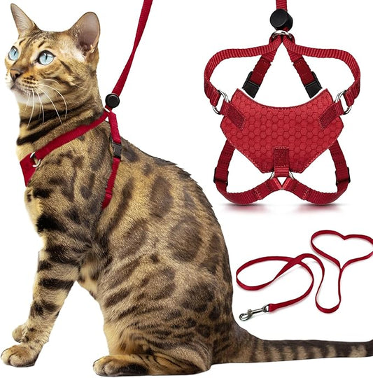 Houdini™ Escape Proof Kitten Harness and Leash Set by OutdoorBengal – Red, Small Cat Harness for Walking