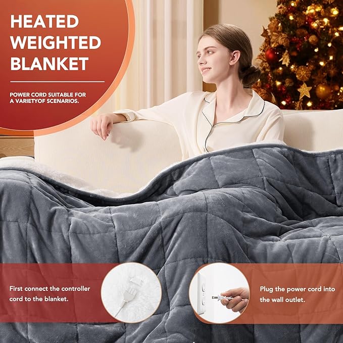 L'AGRATY Heated Weighted Blanket for Adults - 50"x60" 10lbs Electric Throw Fast Heating Heavy Blanket 1/2/4/6/8 Hour Auto Off 10 Heat Levels Over-Heat Protection Soft Flannel Sherpa
