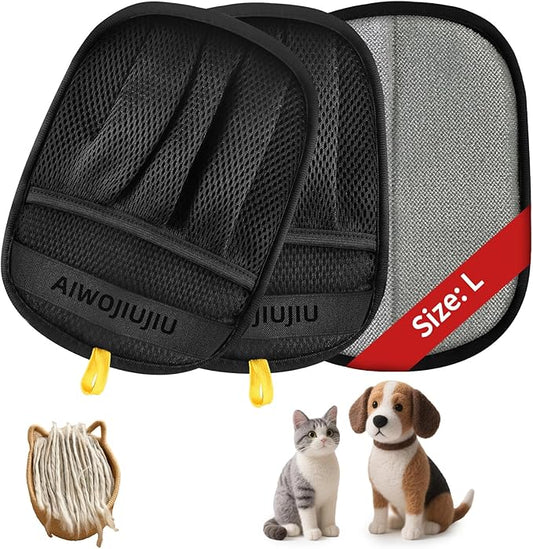 2 PCS Pet Hair Removal Glove for Cats & Dogs, Newly Pro Five-Finger Electrostatic Pet Hair Remover Gloves, Magic Brush Pet Hair Removal Tool (Black, L)