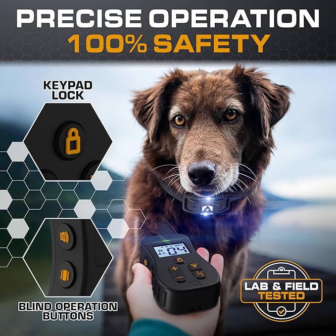 INVIROX Dog Shock Collar [Ultra K9] 124 Training Levels, 4 Powerful Modes with Night-Light and ¾ Mile Range 100% Safe Dog Training Collar for Large Dogs IP67 Waterproof (Double Receiver)