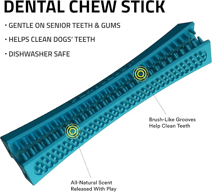 Playology Dog Toys | Dental Chew Stick Gentle on Gums | Medium Peanut Butter Scented Toy - Easy to Clean and Made from Non Toxic Materials