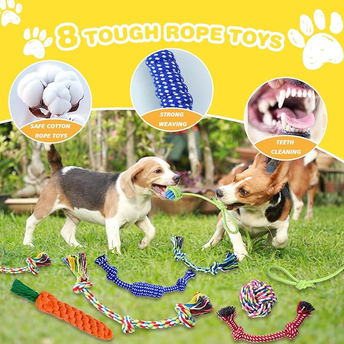 18 Pack Dog Toys Puppy Teething Toys, Puppy Essentials Chew Toy Bundle with Squeaky Toy and Interactive Rope for Small Dogs to Keep Them Busy