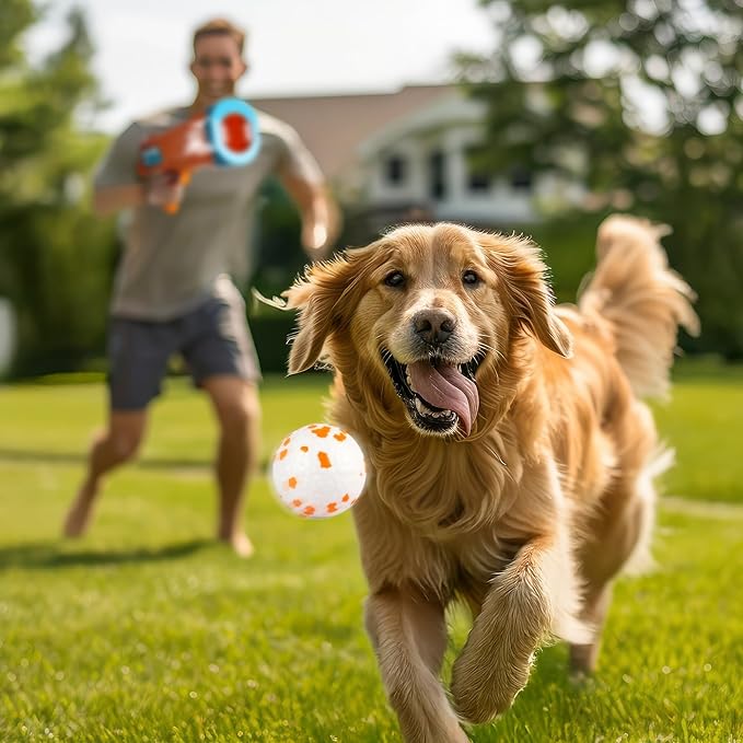 ALL FOR PAWS Dog Ball Launcher, Upgraded Dog Ball Blaster with 3 ETPU Balls, Interactive Thrower for Medium to Large Dogs, Play Fetch Toy for Dogs for Outdoor Exercise