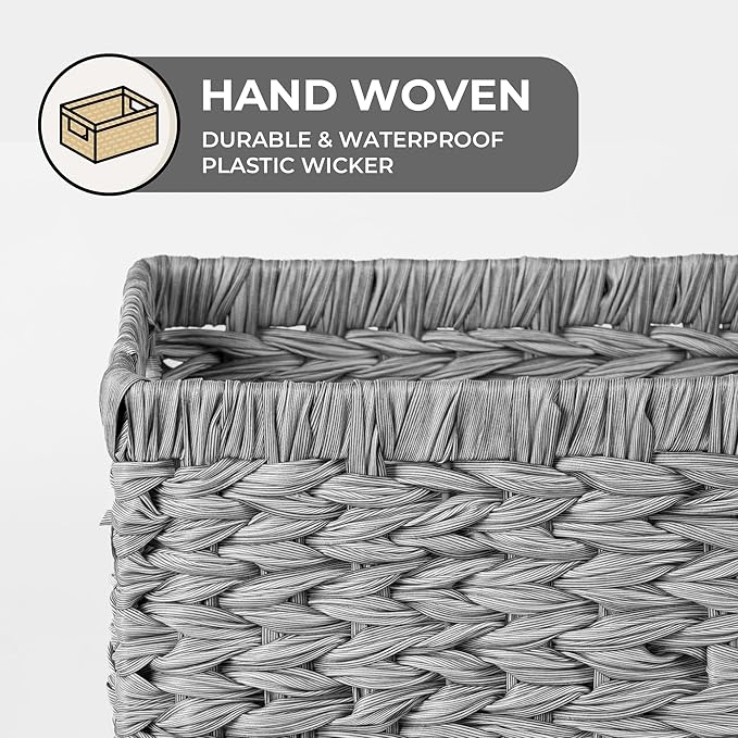 GRANNY SAYS Wicker Baskets with Handles - Gray Storage Baskets (2-Pack) for Organizing Cabinet, Coffee Table