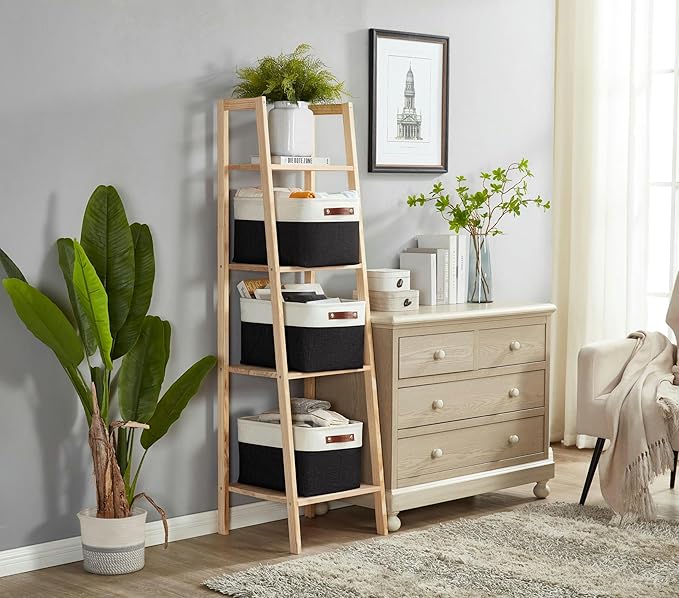 DECOMOMO Storage Baskets for Shelves - Fabric Closet Organizers and Storage Bins, Perfect Baskets for Organizing Closet Toys Nursery (Black and White, XL - 3 Pack)