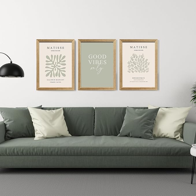 arfitest Matisse Print Frame Wall Art Green Minimalist Abstract Wall Decor Aesthetics Academy Style Print for Living Room Bedroom Bathroom Painting Decoration 12x16 Inch 3 Pieces