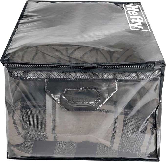 Hefty Storage Bags Extra Large Double Zipper Backpack, Heavy Duty Water Resistant Moving Totes with Shoulder Straps, Foldable Reusable Packing Organizers, 2 Pack (X-Large Black)