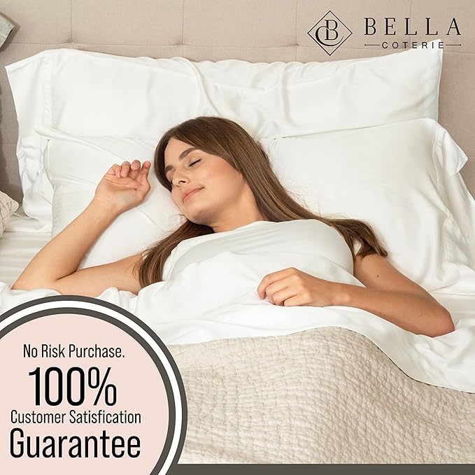 Bella Coterie 6 Piece Luxury Bamboo Viscose Queen Size Sheet Set | 100% Organically Grown | Cooling for Hot Sleepers | 18" Deep Pocket | Soft & Hypoallergenic | 4 Pillowcases [White]