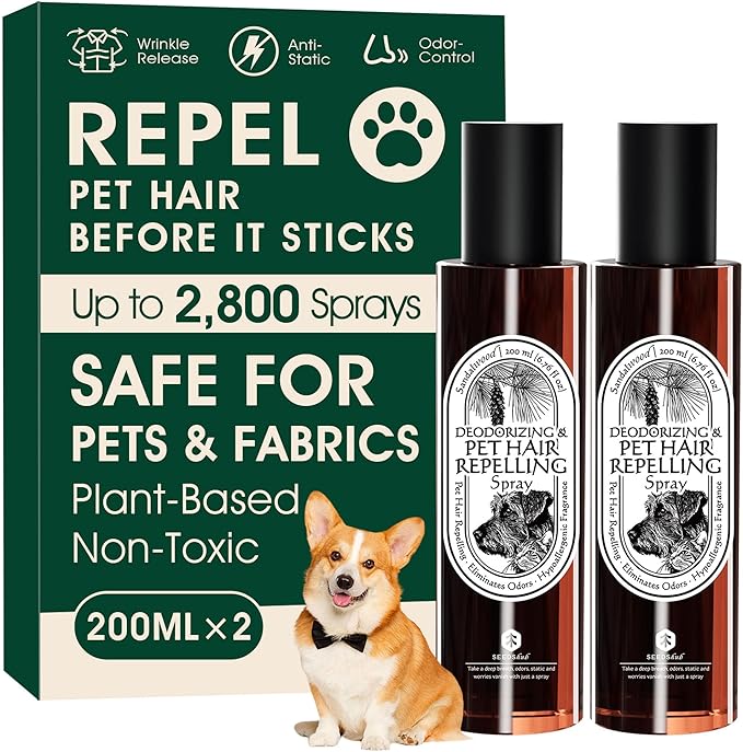 4-in-1 Pet Hair Remover & Odor Neutralizer Spray, Anti Static Wrinkle Release, Plant Based Enzymes, Safe for Pets, Fabrics & Furniture, Refresh Pine Nut Scent, 13.52 fl oz, 2 Full Size Pack