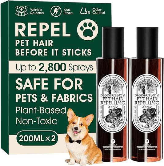 4-in-1 Pet Hair Remover & Odor Neutralizer Spray, Anti Static Wrinkle Release, Plant Based Enzymes, Safe for Pets, Fabrics & Furniture, Refresh Pine Nut Scent, 13.52 fl oz, 2 Full Size Pack