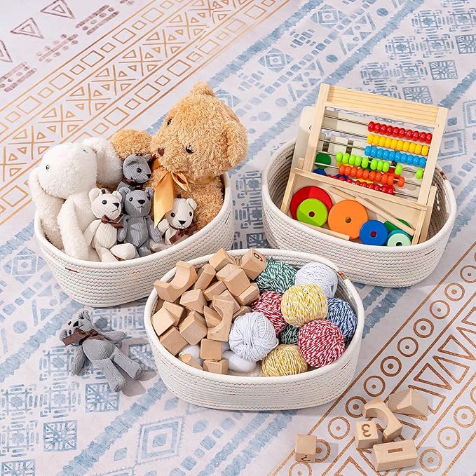 CubesLand Small Woven Baskets,Cute Baskets or Shelf Set 2,Cube Organizer Basket Bin,Soft Toys Storage Basket,Baby Nursery Basket Bin,Home Decor 12"D x 8"W x 5"H Rainbow Stitches