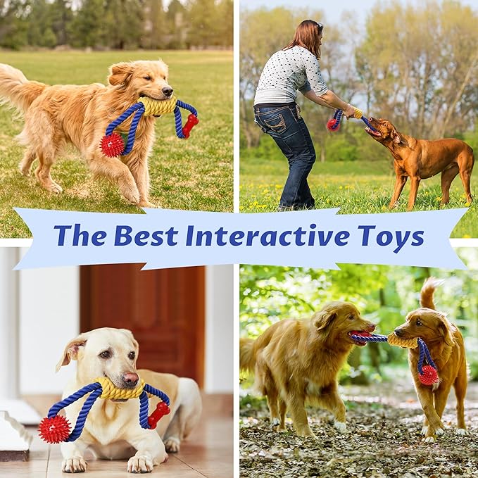 Aitmexcn Interactive Dog Rope Toys Tug of War, Tough Dog Toys for Large, Medium & Small Dogs, 100% Cotton Chew Toys for Boredom, Pull Ball Rope Teeth Cleaning