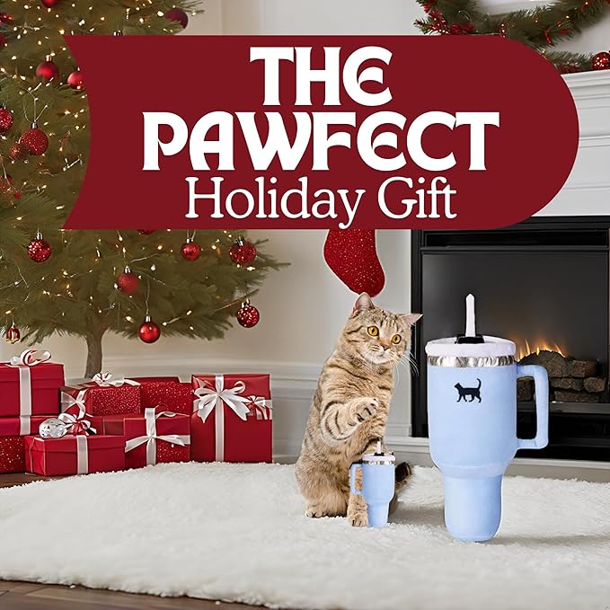 Kitty Cup Catnip Toy - Christmas & Birthday Cat Gift Toy with Catnip & Crinkle, Funny Stocking Stuffer for Girl Indoor Kitten (Chambray Blue)