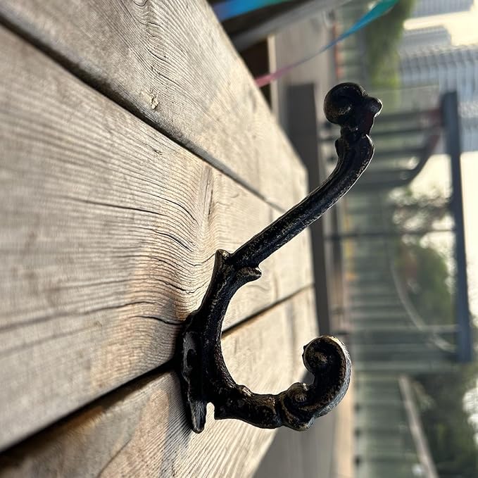 4 Pack Cast Iron Wall Hooks Antique Vintage Rustic Farmhouse Coat Hooks, Great for Coats, Bags, Towels, Hats, Mounting Screws Included