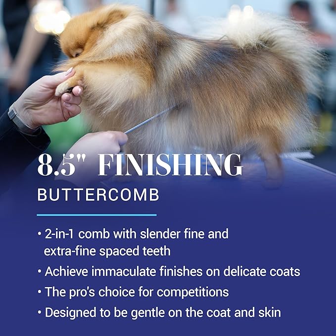 Chris Christensen 504 8.5 in. Fine/Coarse Greyhound-Style Butter Comb, Groom Like a Professional, Rounded Corners Prevent Friction and Breakage, Solid Brass Spin with Steel Teeth, Chrome Finish.