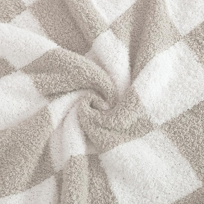WRENSONGE Checkered Throw Blanket, Taupe Soft Cozy Fluffy Warm Hand Made Throw Blankets for Couch, Sofa, Chair, Bed, Camping, Picnic, Travel Lightweight Bed Blanket - 30"*40"