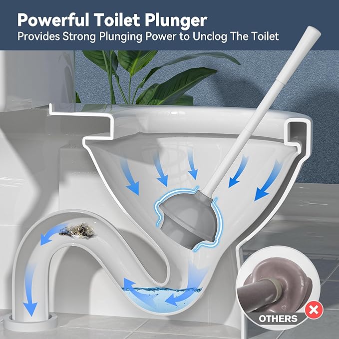 Toilet Plunger with Holder, Plunger with Holder for 5.3-inch Toilet Drain, Plungers for Bathroom with Holder, Toilet Plunger Heavy Duty (2, White)