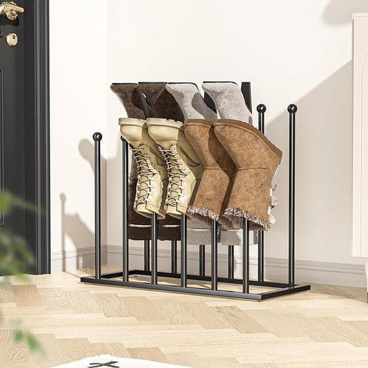 pickpiff Free Standing Shoe Racks - 19.5 Inch Black Metal Boot Rack Organizer Tall Boots for Dorm Room, Closet, Entryway, Bedroom, Patio Outdoor, Hallway, Black, Shoe Storage Fit for 6 Pairs