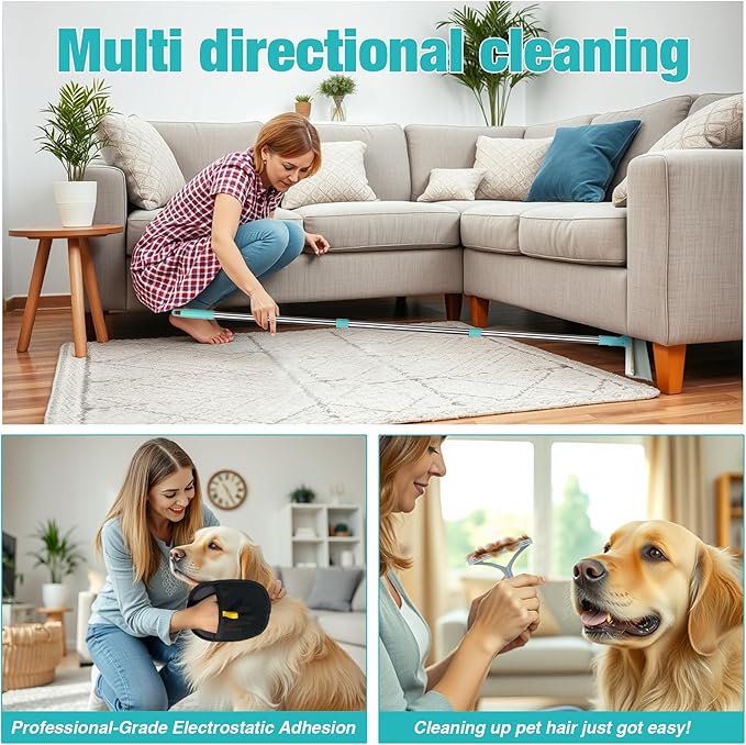 Silicone Carpet Rake for Pet Hair Removal Tool,Magic Brush Dog Hair Removal Glove,Cat Carpet Broom Rake&Pet Hair Remover Tool 3PCS/Set for Rugs, Mats, Couch, Furniture,54inch Scraper Rake