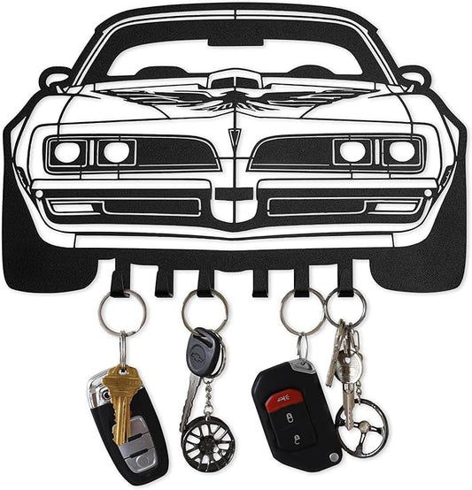 MOOH Metal Automotive Key Holder with 6 Hooks - Unique Wall Mounted Car Lovers Gifts for Men & Women - Cool Man Cave Decor (Pontiac Firebird 1977, Black)