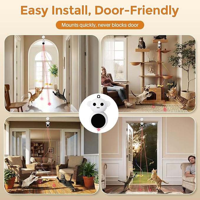 Interactive Cat Toys for Indoor Cats - 2 in 1 Automatic Laser Pointer Cat Toy with Feather Flying Bird，Smart Moving Mouse Wand Toy, Auto On/Off Hanging Toys for Bored Kitten & Adult Cats(Grey)