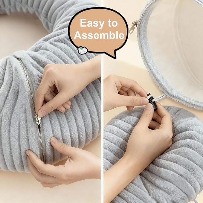 Cat Tunnel Bed for Indoor Cats, Peekaboo Cat Cave Bed,Soft Cat Donut Tunnel for Kitten Large Cats, Cat Tunnel Christmas Tree Skirt, Grey