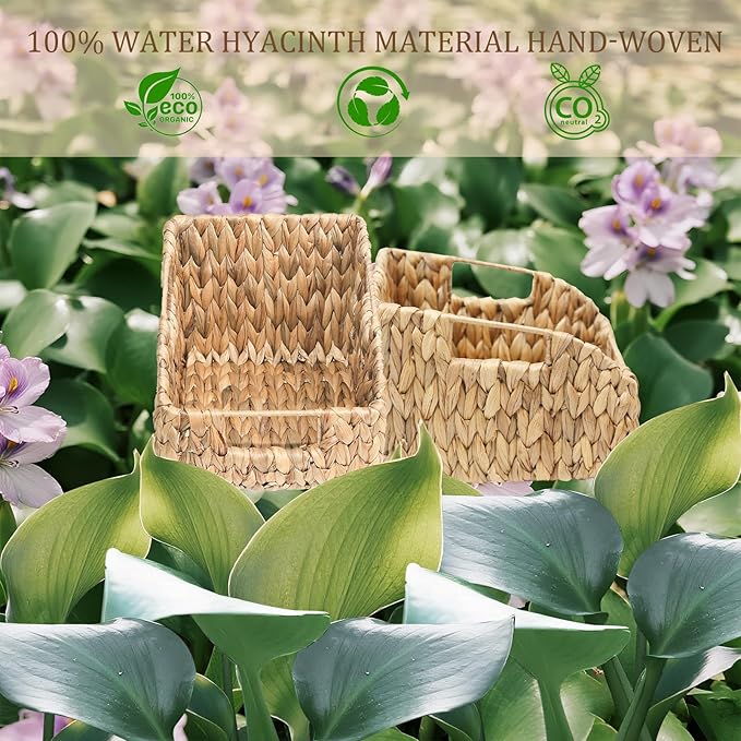 Water Hyacinth Pantry Baskets with Built-in Handles - Natural, Handwoven Wicker Storage Baskets for Storage Shelves Organizing(2 Pack)